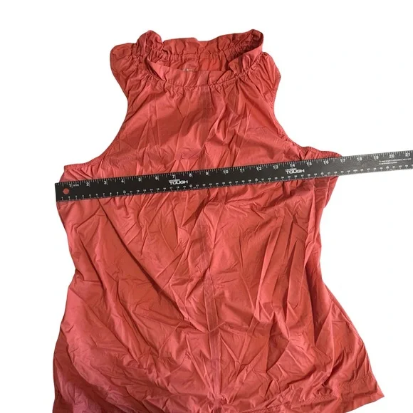 Athleta Rust-Red Terracotta Orange Ruffled High Neck Sleeveless Drawstring Tunic - Picture 6 of 7